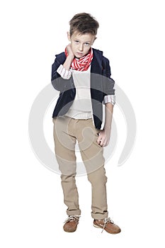 Portrait of cute boy posing isolated on white background