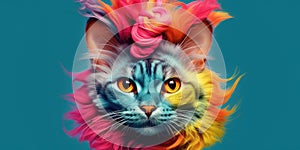 Portrait of cute cat with creative hairstyle isolated, concept of Abstract