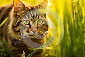 The Portrait of a cute cat on the hunt, close up - AI generated