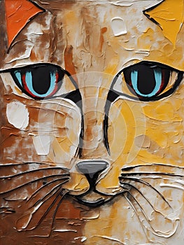 Portrait of a cute cat. Oil painting in abstractionism style