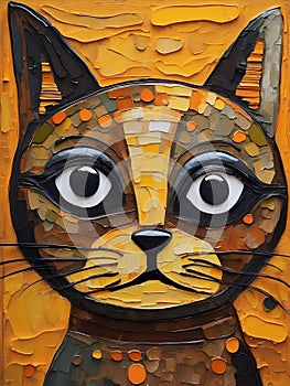 Portrait of a cute cat. Oil painting in abstractionism style