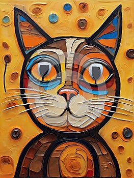 Portrait of a cute cat. Oil painting in abstractionism style