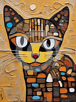 Portrait of a cute cat. Oil painting in abstractionism style