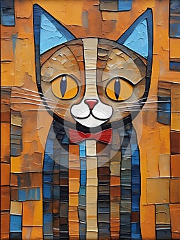 Portrait of a cute cat. Oil painting in abstractionism style
