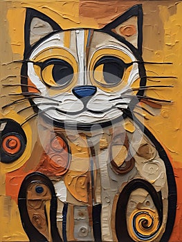 Portrait of a cute cat. Oil painting in abstractionism style