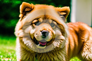 Portrait of a Cute chow chow dog in the park. Generative AI