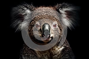 Portrait of cute and cuddly Koala in Black Background