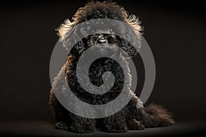 Portrait of cute dog on dark background - Genrative AI