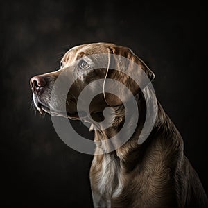 Portrait of cute dog on dark background - Genrative AI