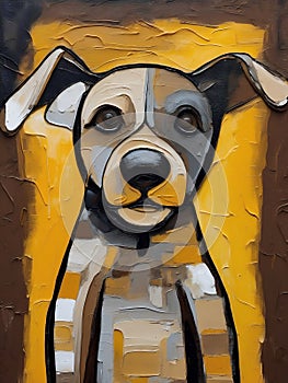 Portrait of a cute dog. Oil painting in abstractionism style