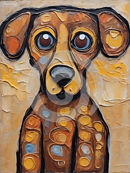 Portrait of a cute dog. Oil painting in abstractionism style