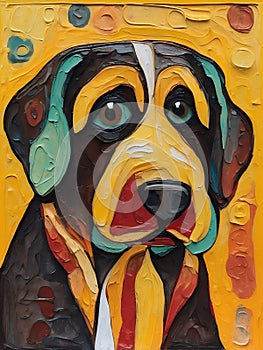 Portrait of a cute dog. Oil painting in abstractionism style