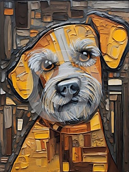 Portrait of a cute dog. Oil painting in abstractionism style