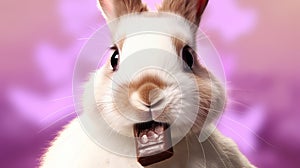 Portrait of a cute Easter bunny eating chocolate