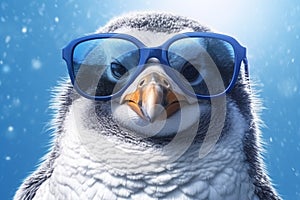 Portrait of cute funny penguin cartoon wearing an eyeglasses a Generative AI