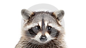 Portrait of a cute funny raccoon, closeup, isolated on a white background. AI Generative