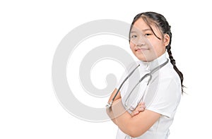 Portrait of cute girl doctor or nurse with stethoscope isolated