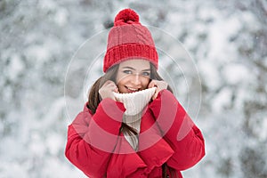 Portrait of cute happy woman outdoor.