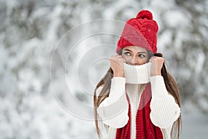 Portrait of cute happy woman outdoor.