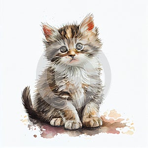 Portrait of a cute kitty, watercolor illustration