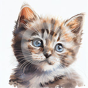 Portrait of a cute kitty, watercolor illustration