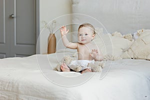 Portrait of cute little baby girl at home