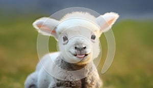 Portrait of a cute little lamb in a meadow