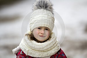 Portrait of cute little young funny pretty smiling blond child g