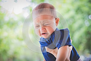 Portrait of cute newborn baby crying