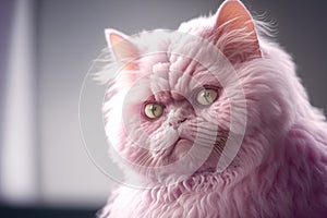 Portrait of a cute pink furry cat,ai generated