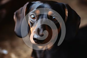 Portrait of a cute sausage dog with brown eyes created with generative AI technology