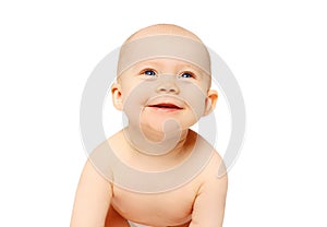 Portrait cute smiling baby on white background