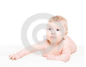 Portrait of a cute smiling infant baby crawling