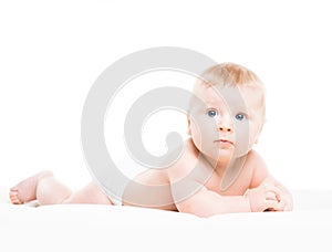 Portrait of a cute smiling infant baby crawling