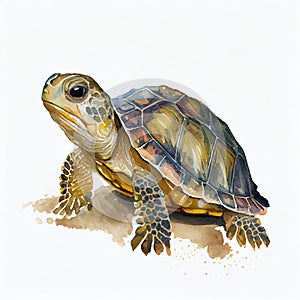 Portrait of a cute turtle watercolor illustration