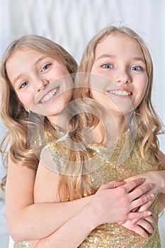 Portrait of a cute twin sisters photo