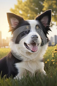 Portrait of a cutie border collie puppy in a park