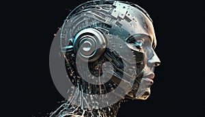 Portrait of cyborg robot head, Generative AI