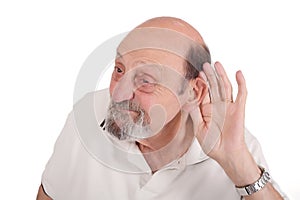 Portrait of deaf old man trying to listen