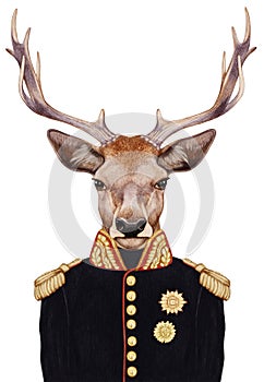 Portrait of Deer in military uniform.