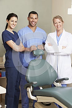 Portrait Of Dentist And Dental Nurses In Surgery photo