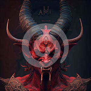portrait of a devil with red horns