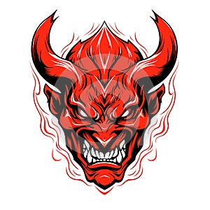 Portrait of devil in vector line art style. T-shirt template