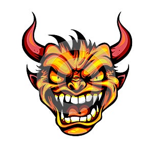 Portrait of devil in vector line art style. T-shirt template
