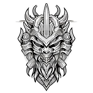 Portrait of devil in vector line art style. T-shirt template