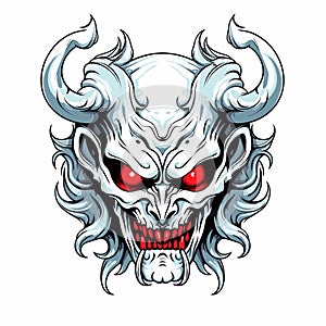 Portrait of devil in vector line art style. T-shirt template