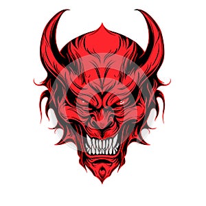 Portrait of devil in vector line art style. T-shirt template