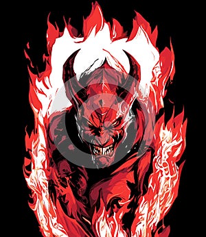 Portrait of devil in vector line art style. T-shirt template