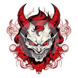 Portrait of devil in vector line art style. T-shirt template