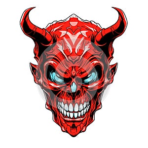 Portrait of devil in vector line art style. T-shirt template